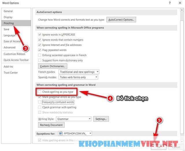 Cách xóa gạch chân đỏ trong Word 2016 và 2019