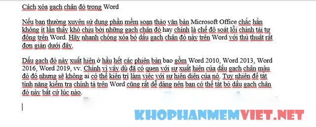 Dấu gạch đỏ dưới chân chữ trong Word