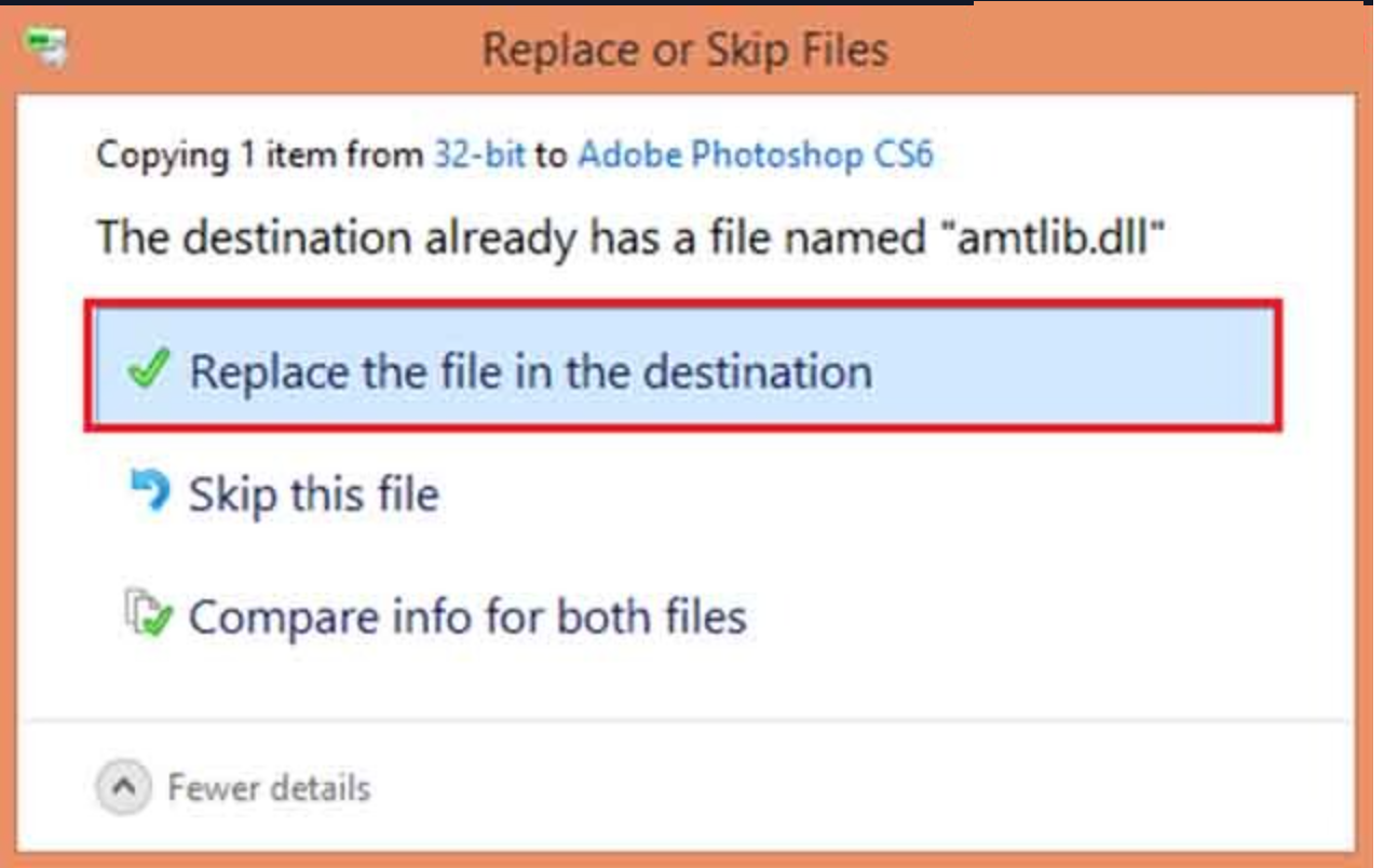 Chọn Replace the file in the destination