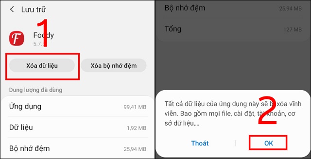 Xóa dữ liệu ứng dụng trờ chơi điện thoại android