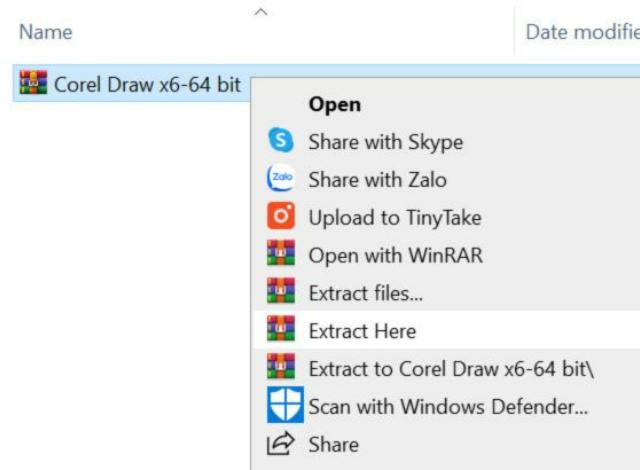 Giải nén file cài đặt CorelDRAW X6 đã tải về bằng phần mềm WinRAR