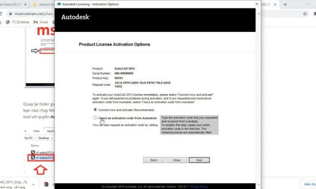 Chọn mục “I have an activation code from Autodesk” -> “Next”
