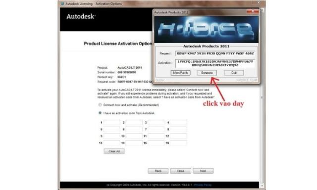 Click Generate để dòng code Activation xuất hiện