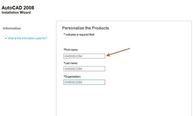 Nhập thông tin người dùng Autocad 2008