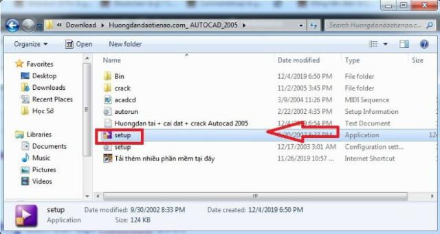 Tải file Autocad 2005 và giải nén file Setup để bắt đầu cài đặt phần mềm