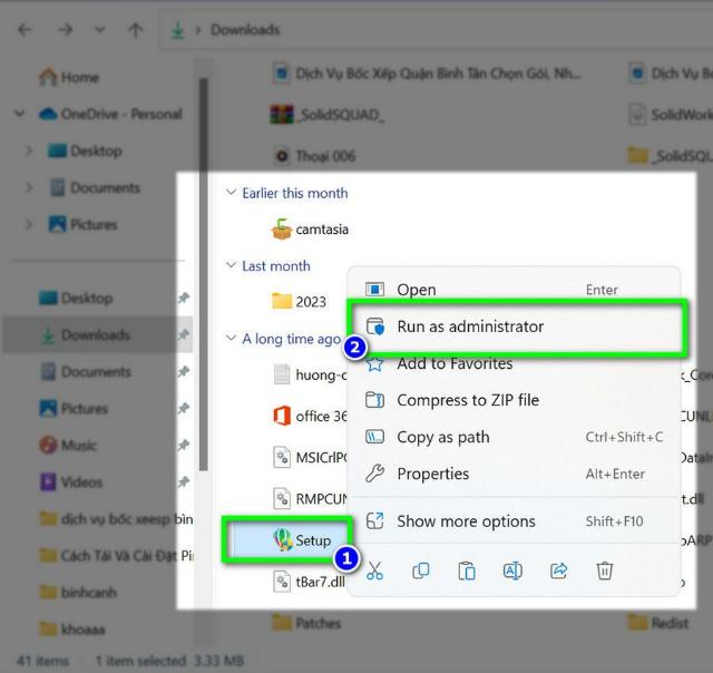 Tiến hành khởi chạy file Setup bằng cách nhấn đúp chuột chọn Run As Administrator