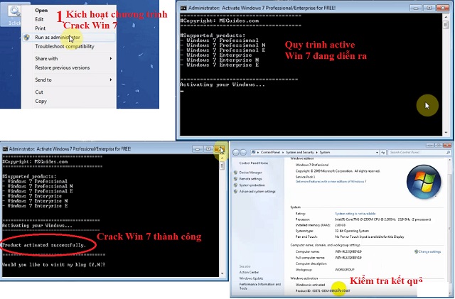 Crack win 7 bằng CMD