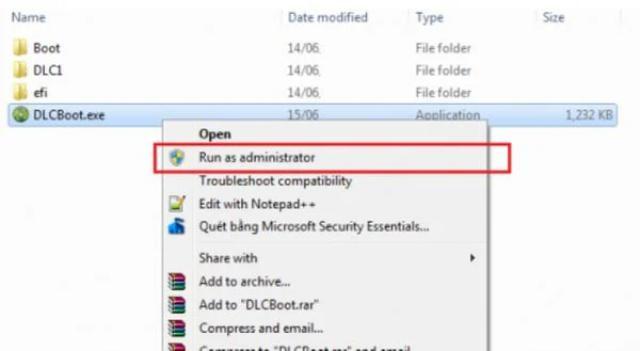 Bước 3: Cho chạy file DLCBootexe