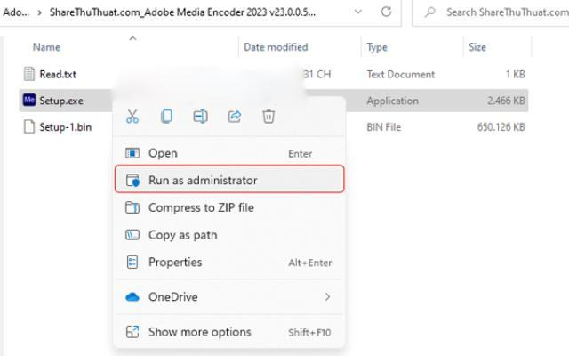 Bước 1: Nhấn chuột phải vào tệp "Setupexe" > Chọn "Run as administrator"